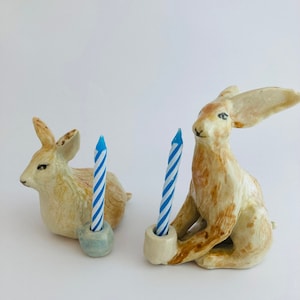 Ceramic Rabbit Candle Holder: Handmade Whimsical Cake Topper - Etsy