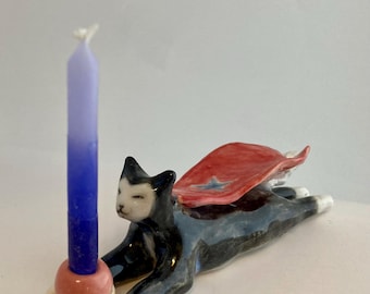 Super Cat Ceramic Candle Holder: Handmade Cake Toppers
