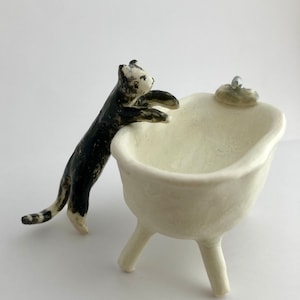 Miniature Ceramic Cats and Kittens | Handmade Tiny Cat Figurines | Hand-painted Dollhouse Miniature Pets and Animals | Micro Clay Pets