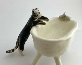 Handmade Tiny Ceramic Cat Figurines: Miniature Cats for Display and Keepsakes