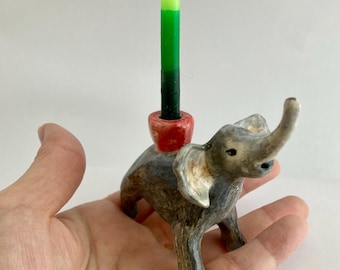 Portavelas de cerámica con forma de elefantito para el primer cumpleaños: Adornos para tartas hechos a mano