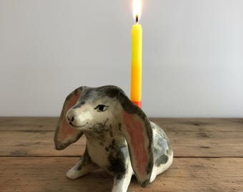 Lop-ear Rabbit Birthday Candle Holder: Handmade Ceramic Cake Topper