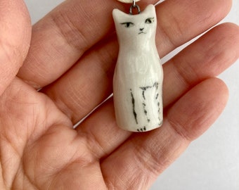 Hand-Painted Porcelain Cat Pendant Necklace: Personalized Pet Portrait