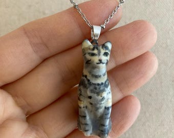 Custom Cat Portrait: Personalized Porcelain Charm Necklace