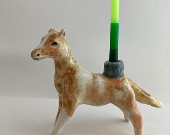 Hand-Painted Ceramic Horse Candle Holder: Lunar New Year Cake Topper and Birthday Celebration