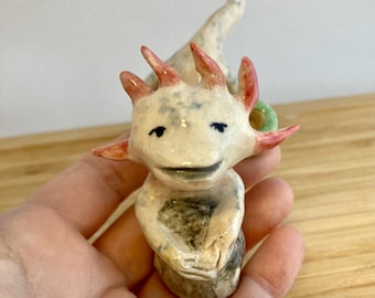 Pink and Yellow Axolotl Ceramic Candle Holders: Handmade Cake Toppers