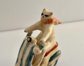 Ceramic Handcrafted Roadtrip Cats: Quirky Kitty Vespa Motorcycle Riders