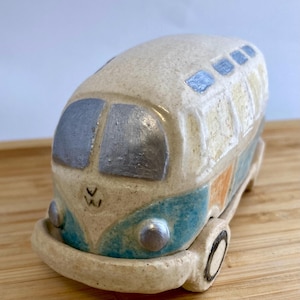 Miniature VW Vintage Bus 1960s | Handmade Ceramic Camper | Ceramic Retro Hippie Van Life | Nostalgic Classic Cars | Handmade Automobiles