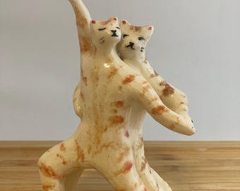 Dancing Cats Wedding Cake Topper : One-of-a-kind Ceramic Cat Dancers