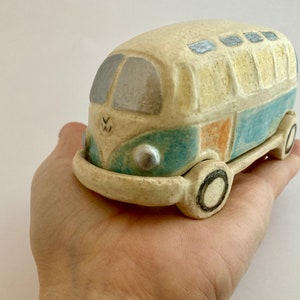 Miniature VW Vintage Bus 1960s | Handmade Ceramic Camper | Ceramic Retro Hippie Van Life | Nostalgic Classic Cars | Handmade Automobiles