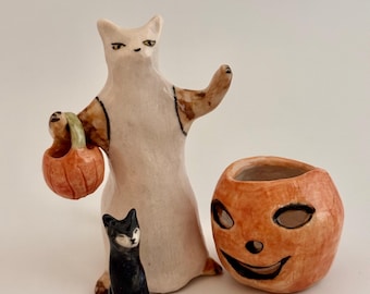 Ghost Cats for Halloween: Handmade Ceramic Black Cats