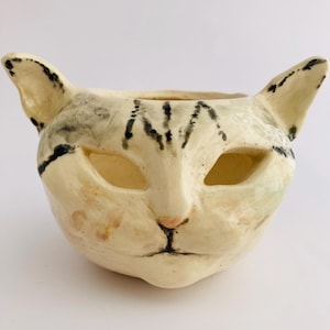 Handmade Ceramic Cat Jack o&#39; Lantern Tea Light Holder: Tabby Cat Luminary
