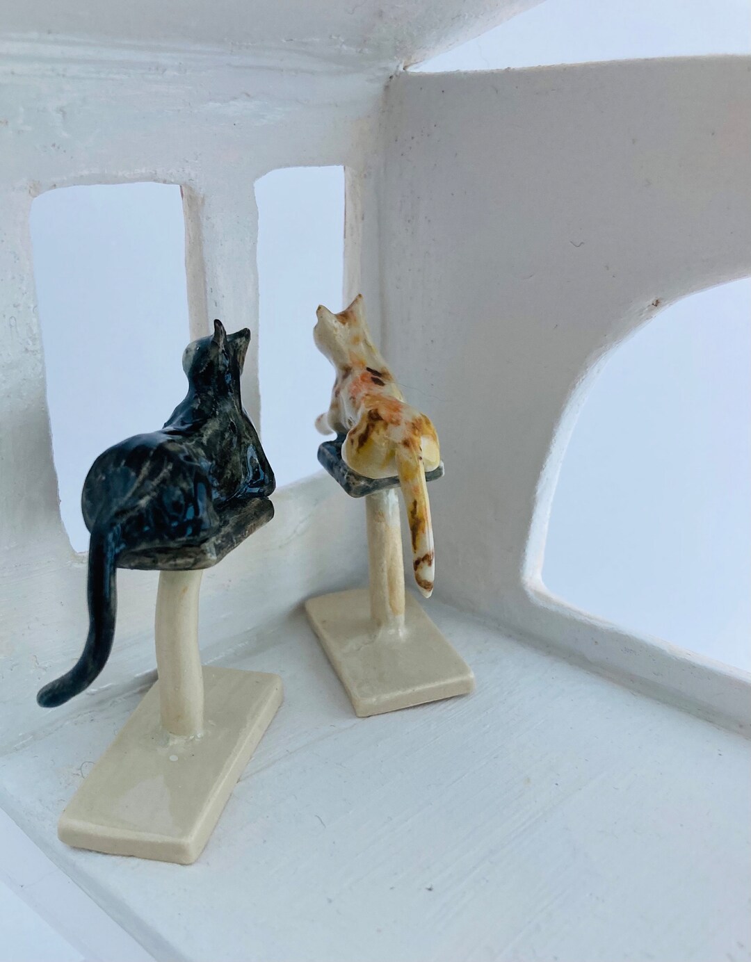 Miniature Ceramic Cat Tiny Cat Figurines Tuxedo and Calico Etsy