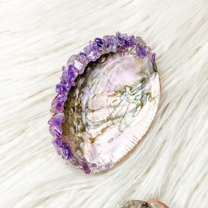 Light Abalone Shell Embellished with choice of Clear Quartz, Rose Quartz, Amethyst Crystals! Crystal Gifts For Her Smudge Kit Decor Jewelry