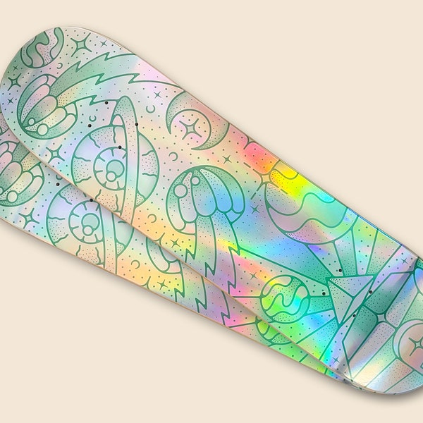 Tabla de skate de medusas espaciales holográficas