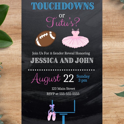 Editable Touchdown or Tutus Gender Reveal Invite Touchdowns - Etsy