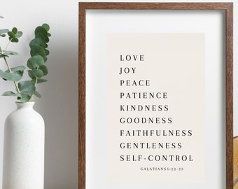 Gálatas 5:22-23 / Impresión del fruto del Espíritu / Descarga digital cristiana / Arte de la pared del versículo bíblico / Arte de la pared de las Escrituras
