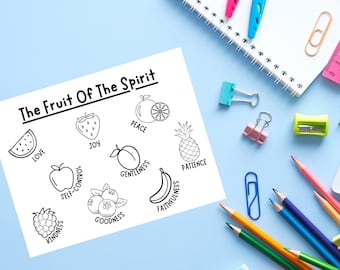 Página para colorear Fruto del Espíritu / Descarga digital cristiana / Preescolar de la Iglesia imprimible