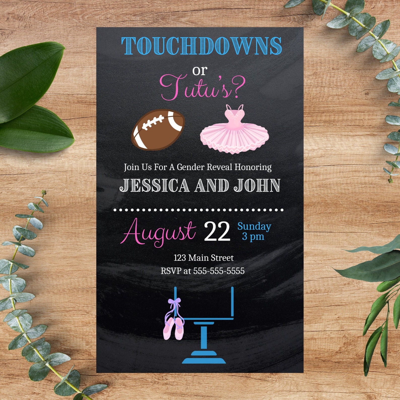 Football Gender Reveal Invitation Editable Baby Shower Etsy