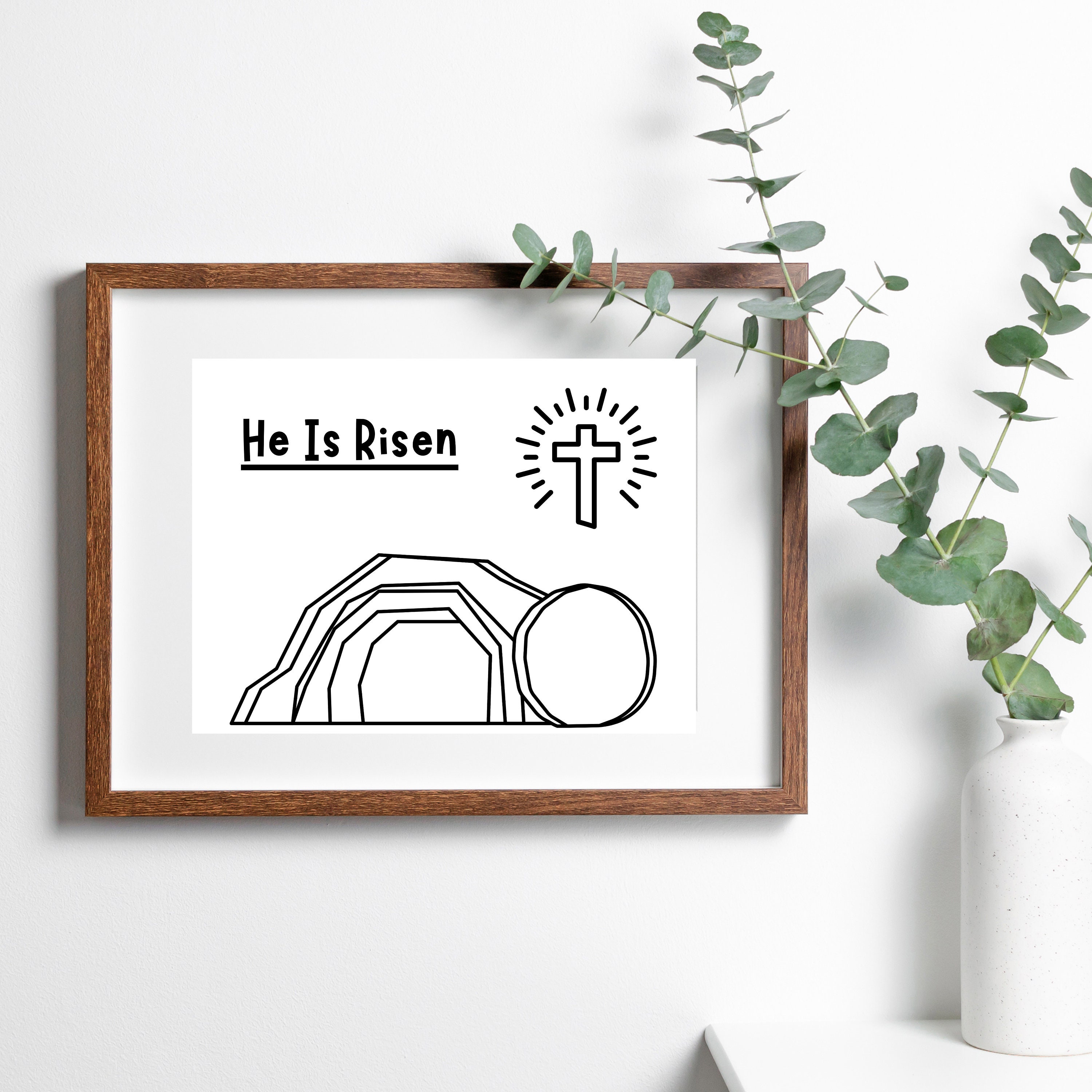 He is Risen Coloring Page | Easter Preschool Art | Christian Digital ...