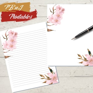 Afdrukbare aquarel botanische brief schrijfpapier, digitale download, afdrukbare bloemenbriefpapier, A4, US Letter, bekleed, ongevoerd
