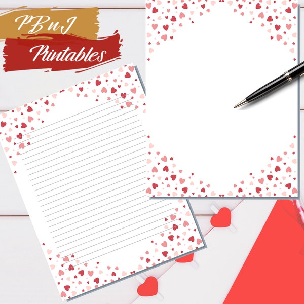 love letter paper design pdf Valentine's Day Letter Writing Paper, Digital Download, Floating Heart Stationery, Printable Stationery, A4, US Letter, Lined, Unlined