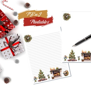 Printable Mice Christmas Scene Letter Writing Paper, Digital Download, Stationery, Watercolor Note Paper, A4, US Letter, Lined, Unlined