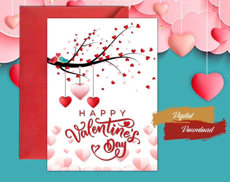 Printable Valentine's Day Greeting Card, Downloadable Card, Hanging ...