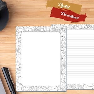 Printable Floral Border Coloring Stationery, Digital Download ...