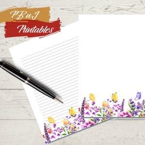 Botanischer Garten Briefpapier, digitaler Download, Lavendel Blumen Briefpapier, druckbare Briefpapier, A4, US Letter, 5x7 liniert, ungefüttert