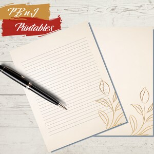 Carta da lettere con lettere floreali dorate, Download digitale, Carta per appunti elegante, Carta per appunti con elementi dorati, A4, Lettera USA, 5x7 foderato, Note non foderate