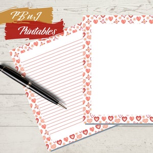 Papel de escritura del día de San Valentín, Descarga digital, Papelería de borde gráfico de San Valentín, Papelería imprimible, A4, Carta de EE. UU., Forrado, Sin forro