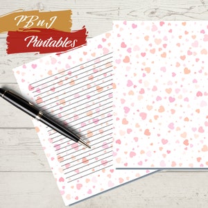 Papel para escribir cartas del día de San Valentín, Descarga digital, Papelería de fondo del corazón, Papelería imprimible, A4, Carta de EE. UU., 5x7 forrado, sin forro