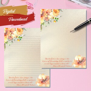 Muttertag Briefpapier, digitaler Download, Muttertag Zitat druckbare Briefpapier, florales Briefpapier, A4, US Letter, liniert, unliniert