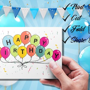 Printable Happy Birthday Greeting Card, Downloadable Card, Happy ...
