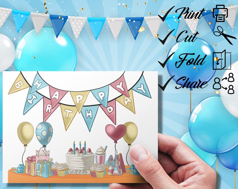 Printable Happy Birthday Greeting Card, Downloadable Card, Happy ...