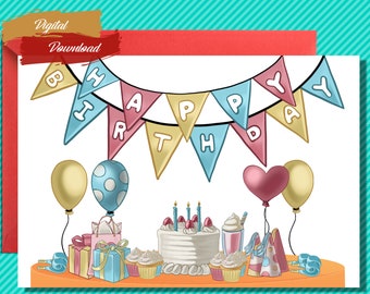 Birthday Card Printable, Digital Birthday Card, Greeting Card ...