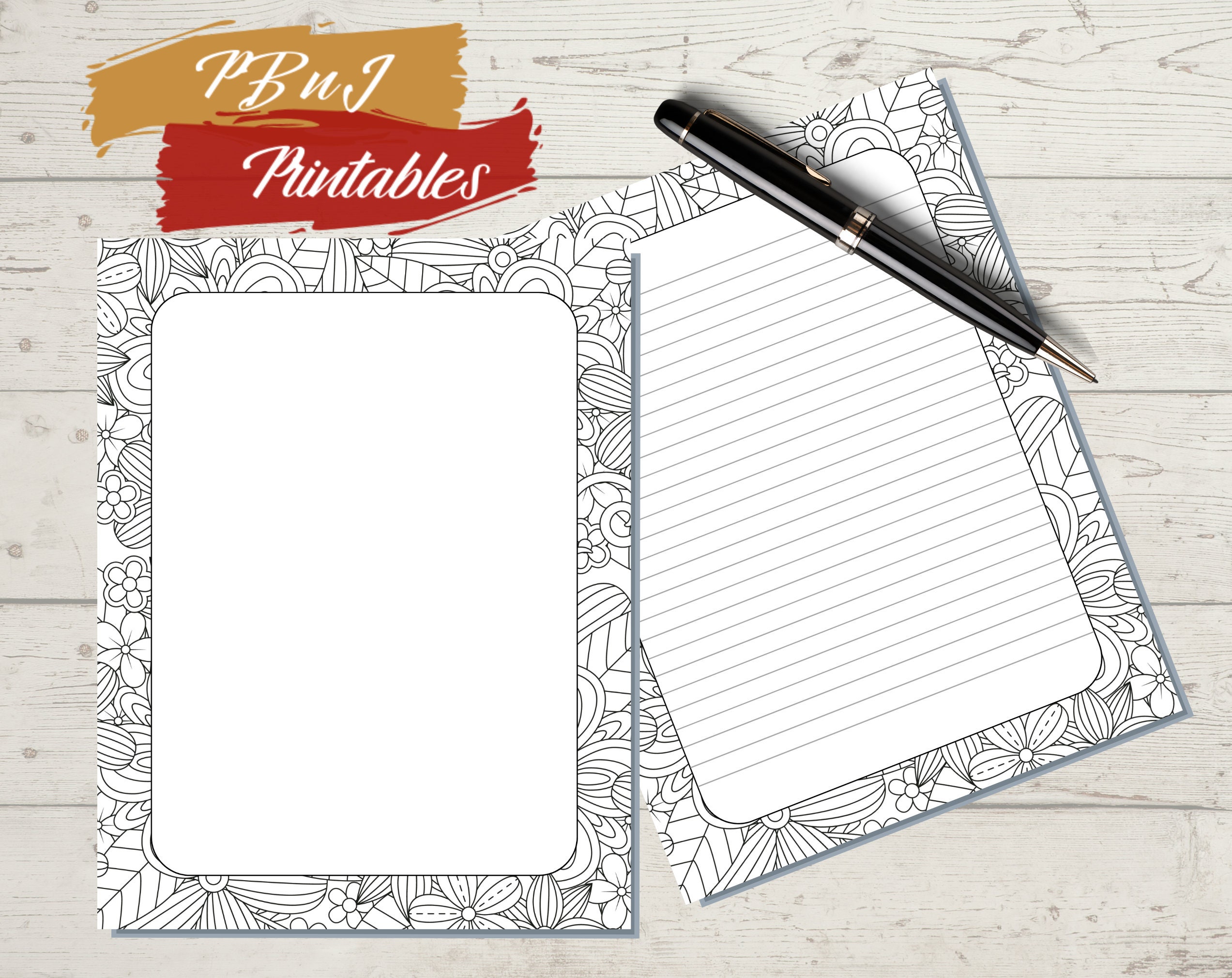 Printable Floral Border Coloring Stationery, Digital Download ...