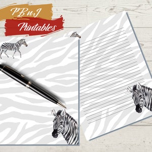 Zebra Printable Briefpapier, digitaler Download, bedruckbares Briefpapier, Zebra Print Notizpapier, A4, US Letter, liniert, unliniert