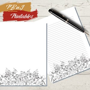 Papel para escrever cartas para jardim de flores para impressão, download digital, papelaria floral para impressão, A4, carta dos EUA, pautado, notas sem forro