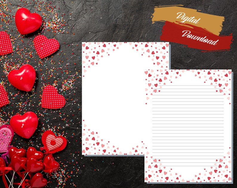 Valentine's Day Letter Writing Paper, Digital Download, Floating Heart ...