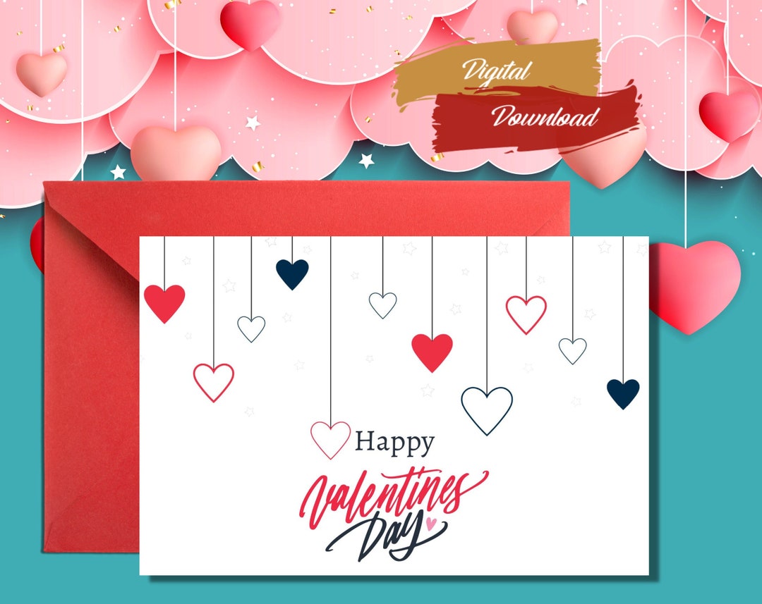 Printable Valentine's Day Greeting Card Downloadable Etsy