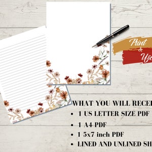 Printable Watercolor Flowers Letter Writing Paper, Digital Download ...