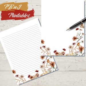 Printable Watercolor Flowers Letter Writing Paper, Digital Download, Printable Floral Stationery, A4, US Letter, 5x7 Lined, Unlined Notes