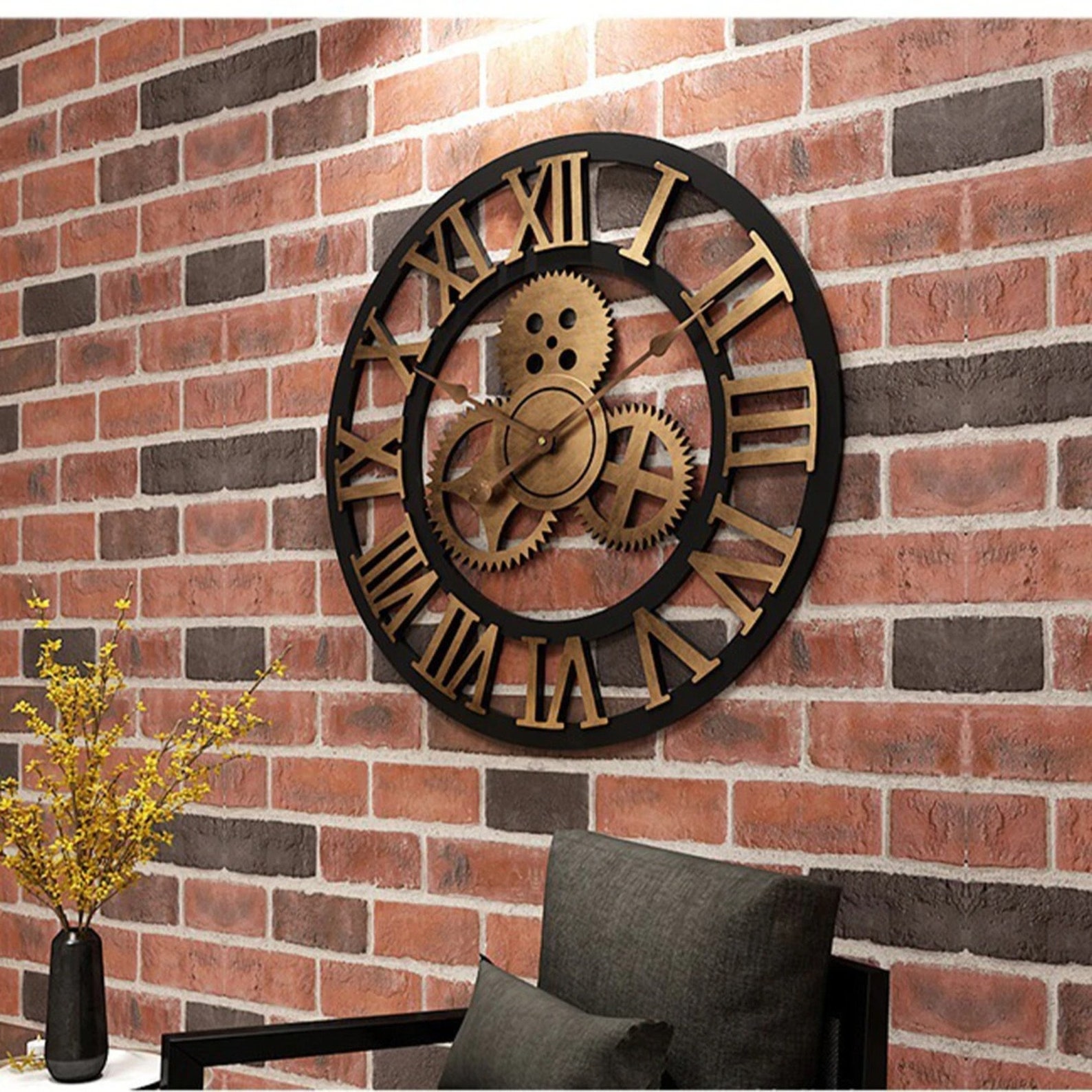2021 Industrial GOLD large Gear Wall Clock Decorative Retro Etsy