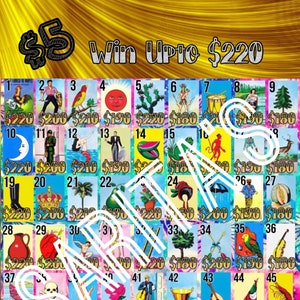 Loteria Mexicana Board 54 cards 5 to win upto 220 gold color