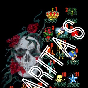 Loteria Mexicana Big Baller skull black background 20 numbers