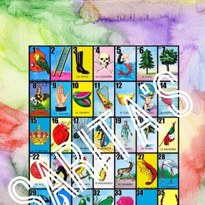 Loteria Mexicana Board Karte 42 Zahlen bunt
