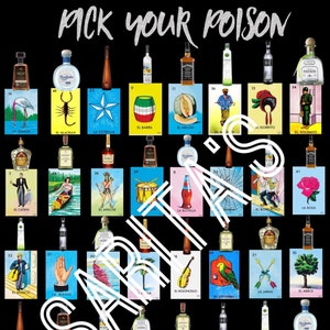 Tequila background Fathers Day Loteria Mexicana no numbers 32 cards pick your poison