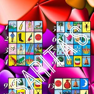 Loteria Mexicana Board 16 lines lineas colorful